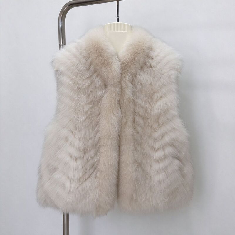 Songjian Mingyue 2026 Autumn/Winter New Slim-Fit Short Striped Fox Fur Vest Coat for Women