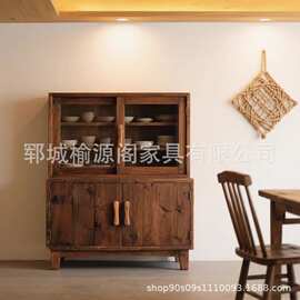侘寂风实木餐边柜家用客厅靠墙整理柜民宿酒店实木茶具展示柜