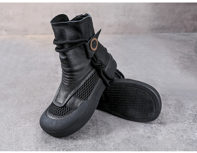 Giày boot nữ cổ thấp dây buộc phong cách Martin rỗng cổ điển — Màu nâu chi tiết 11