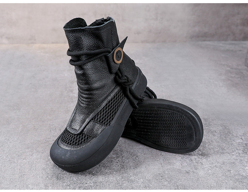 Boot Martin lưới mùa hè da bò thật cổ cao ôm bắp chân — Màu nâu chi tiết 11