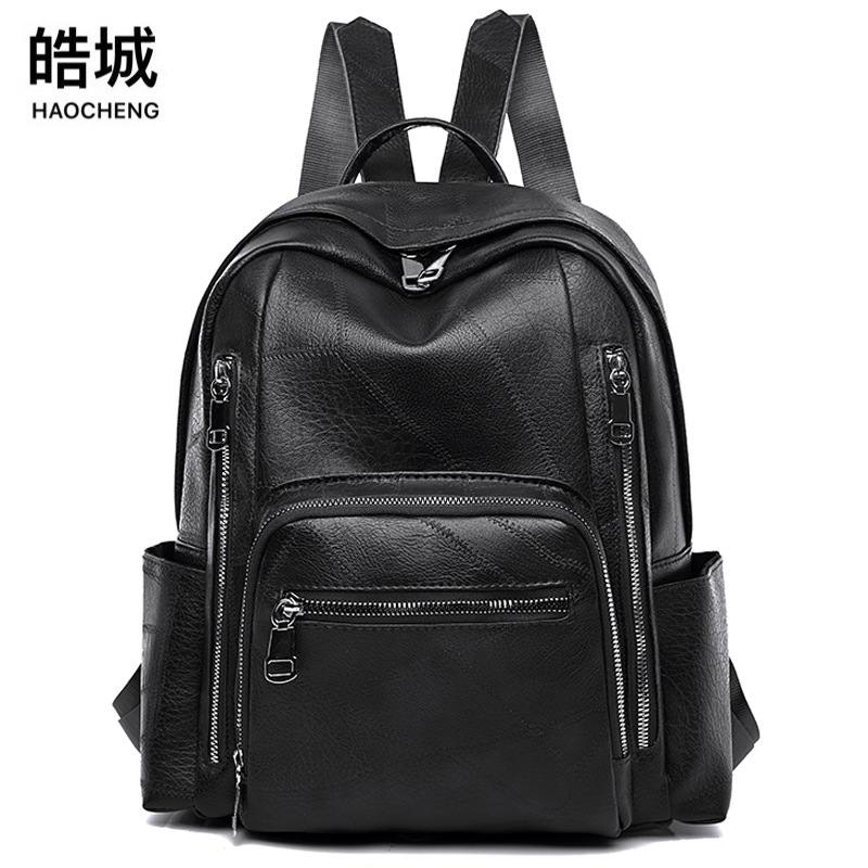 Transfronterizo 2024 nuevo estilo coreano PU señoras mochila moda retro de gran capacidad con doble cremallera mochila de viaje al por mayor