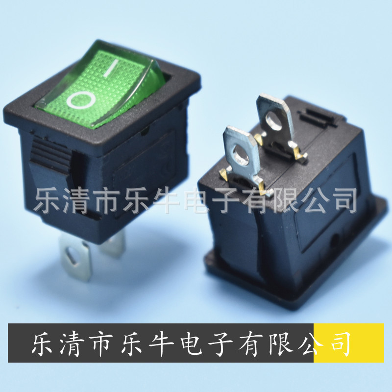 透明绿色带灯船型开关KCD1 15X21mm  2脚2档电源翘板开关