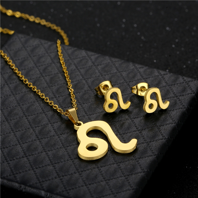 twelve constellation Leo pendant stainless steel necklace earrings set