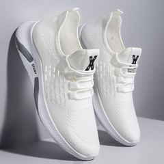 Cross-border 2024 New Men's White Sneakers Flyknit Mesh Breathable Casual Shoes Men Fashion Korean Version Men's Sports Shoes