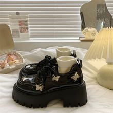 蝴蝶可爱黑色厚底小皮鞋2024年春秋新款英伦风复古小个子增高单鞋