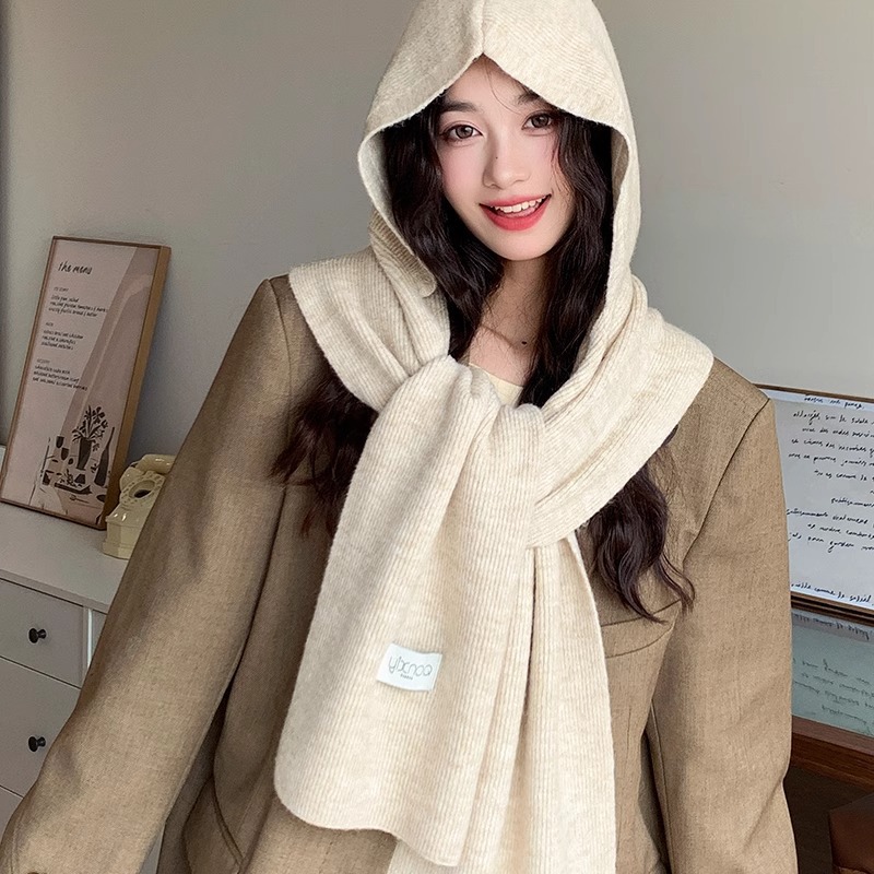 Beige scarf with hood