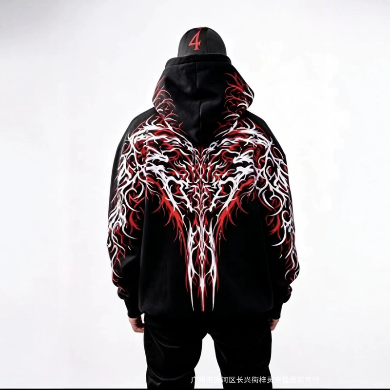 European and American cross-border dark style hooded reflective printed motorcycle riding sweatshirt for men and women, trendy brand