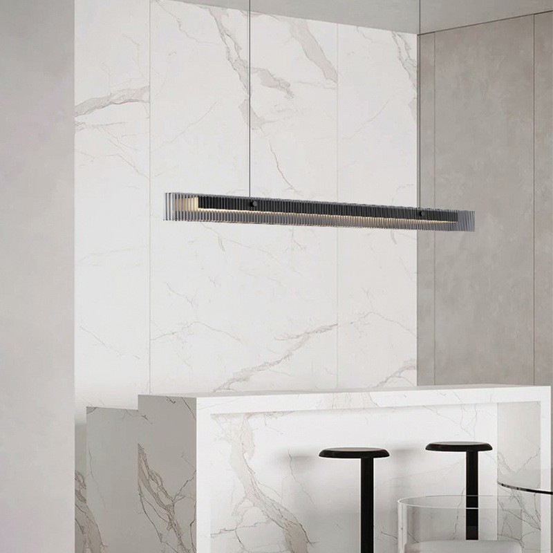 Lámpara del restaurante de vidrio minimalista italiano simple Villa individual gran mesa de comedor de piso plano bar de la isla de una lámpara larga