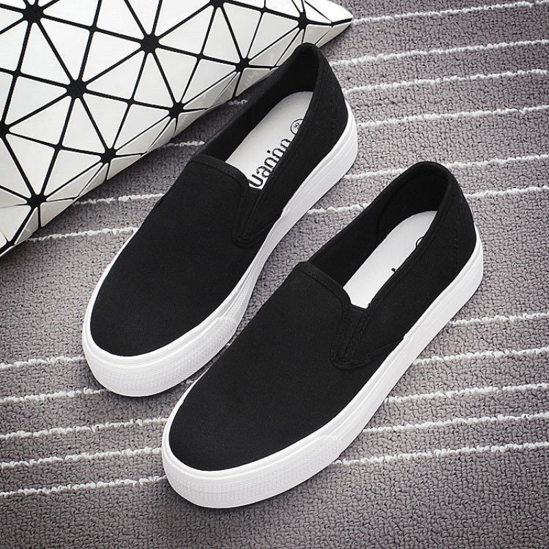 Verano blanco y otoño con un pie de lona zapatos blancos mujeres antideslizantes zapatos perezosos de suela gruesa zapatos de tela viejos de Beijing cuidado femenino image 3