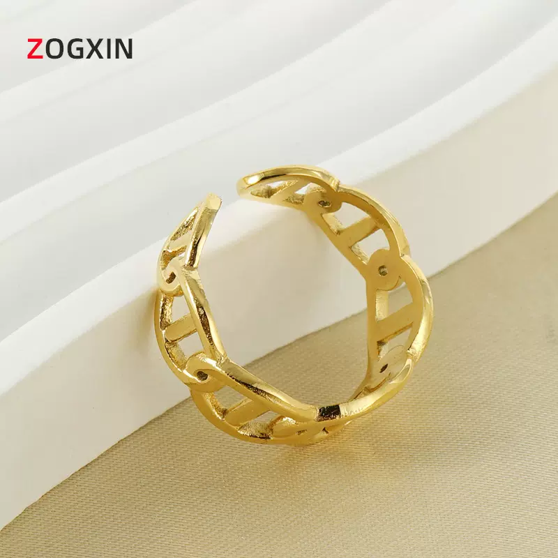 新款时尚不锈钢戒指欧美ins风个性日字镂空戒指钛钢18k跨境指环女