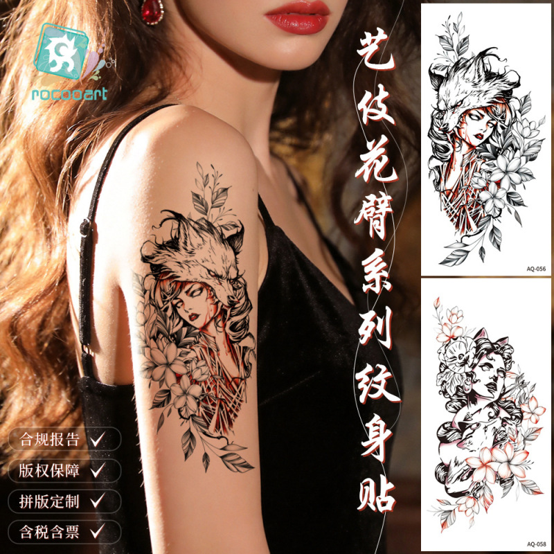 New Geisha Flower Arm Tattoo Stickers Waterproof Half-Arm Fake Tattoo Unisex Tattoo Stickers Factory Wholesale Customization
