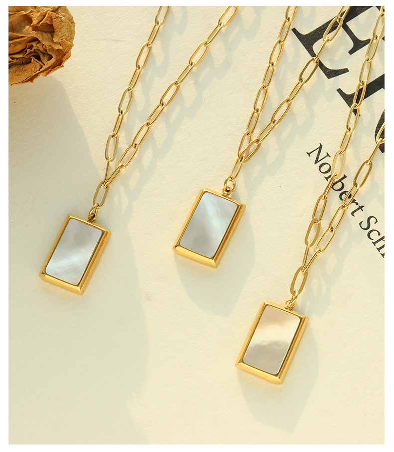 Buckle Squar Shell Pendant Niche Titanium Steel Necklace_colorza_5