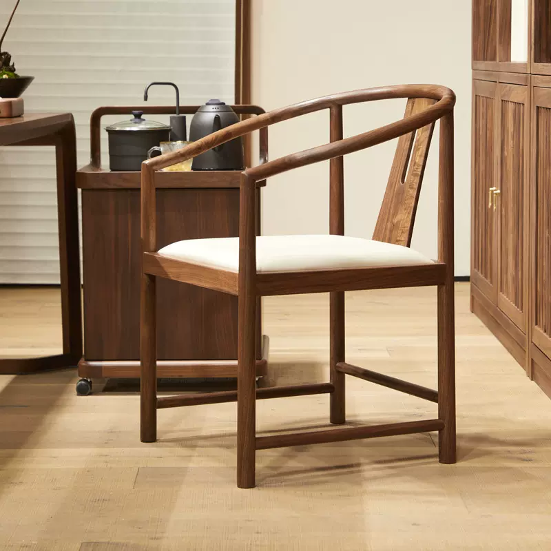 北美黑胡桃木太师围椅茶室圈椅新中式实木茶椅主人椅原木整装榫卯