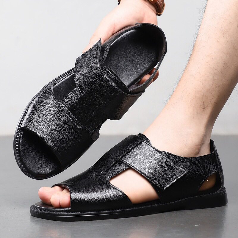 Sandal nam quai dán hở ngón chống trượt kiểu La Mã đi biển — Màu nâu, màu đen