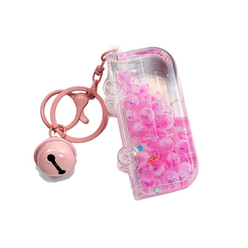 Bubble Bead Coche clásico Aceite de arena que fluye Decoración de botella Llavero acrílico Accesorios Bolsa Colgante Regalo pequeño al por mayor