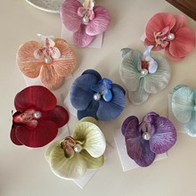 纯欲风粉色蝴蝶兰发夹侧边碎发夹仿真花朵发卡夹子头饰海边头花发