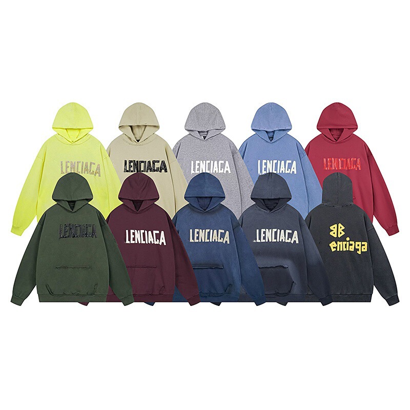 Paris Hoodie High Version 2025 New B Brand Classic Tape Pull-Pulp Print Washed Distressed Hooded Sweatshirt