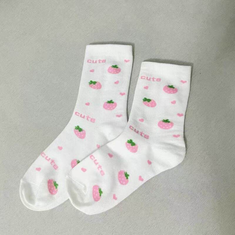 Strawberry Soft Girl Cotton Mid-Calf Socks, Spring and Summer Thin Short Socks, Cute and Sweet Japanese-Style Simple Socks, Female College Style