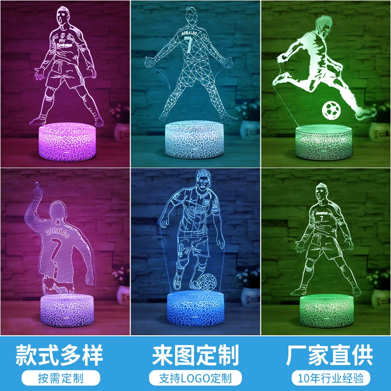 3D LED настольная лампа (Zuoba), футбольная акриловая панель, сенсорная/пульт дистанционного, многоцветные основания серии ZB‑