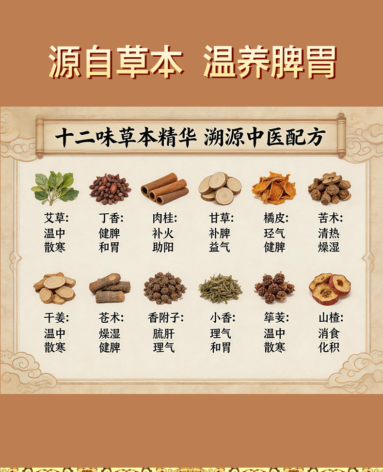 Twelve Herb Spleen and Stomach Wellness Patch Herbal Hot Compress Mugwort Patch quality and texture