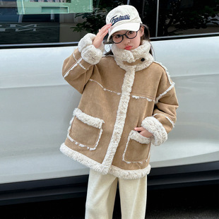 Girls' Fur Coat Autumn and Winter 2024 New Children's Girls' Winter Wear fleece-lined Thickened Fashion Top