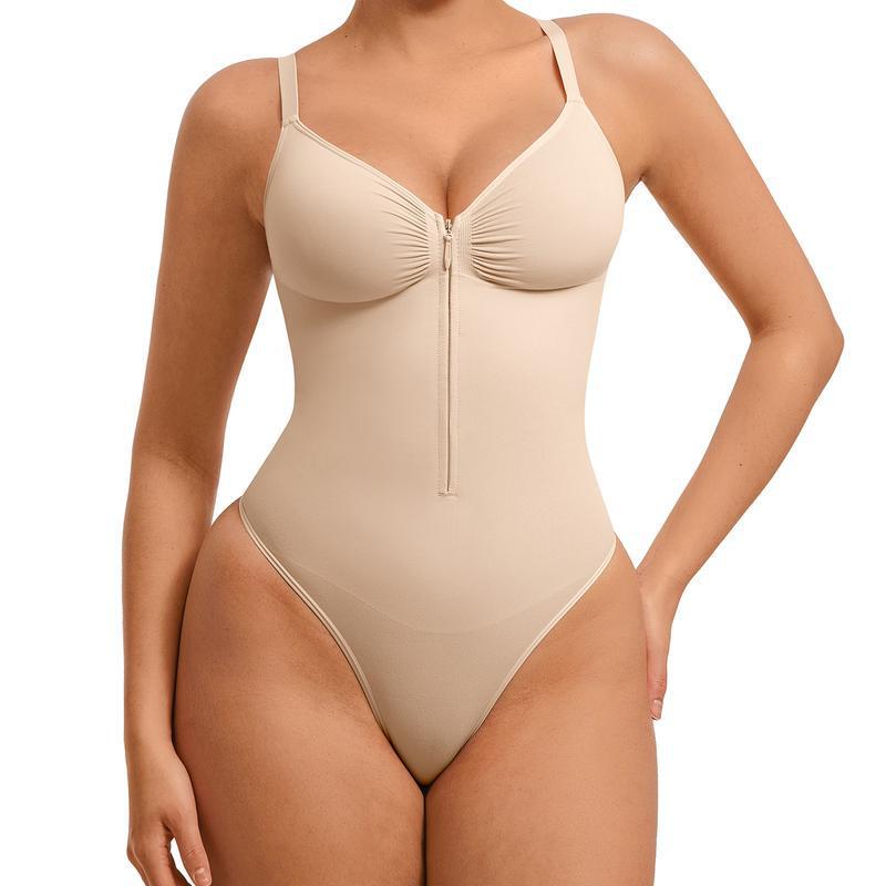 Cross-Border Foreign Trade Hot-Selling European and American Style Sexy Thong Zipper Tight-Fitting V-Neck Strap Waist-Slimming Shapewear Bodysuit for Women