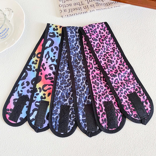 European and American cross-border fashion leopard print Velcro headband women's face wash sports breathable postpartum scarf hair accessories wholesale
