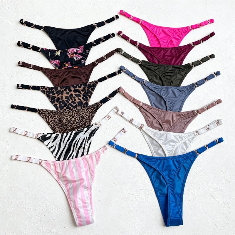 Sexy V-Shaped Metallic Ice Silk Thong for Women, Fitness Sports Butt-Lifting Low-Waist High-Cut European and American Style Women's Thong Sexy V-Shaped Metallic Ice Silk Thong for Women, Fitness Sports Butt-Lifting Low-Waist High-Cut European and American Style Women's Thong