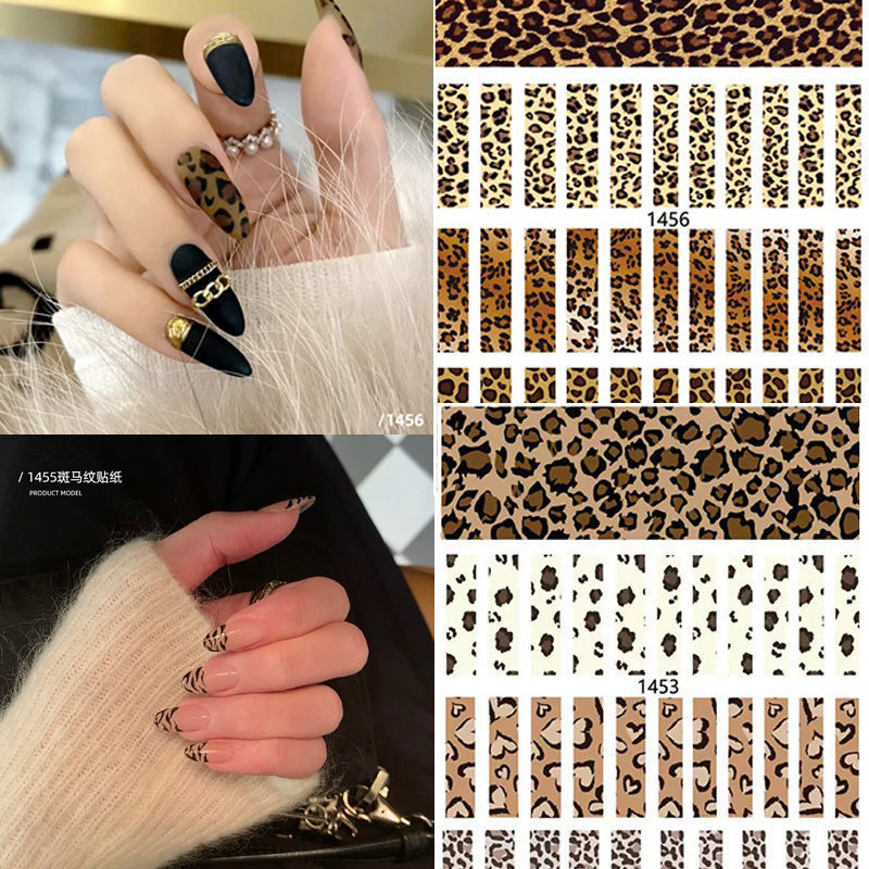 Popular online popular nail stickers autumn and winter new small milk leopard print stickers zebra print stickers snake pattern nail French half stickers