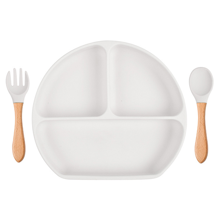 スポット分格子供食器ベビー吸盤シリコンボウル赤ちゃんスプーンストロー一体式シリコン皿|undefined