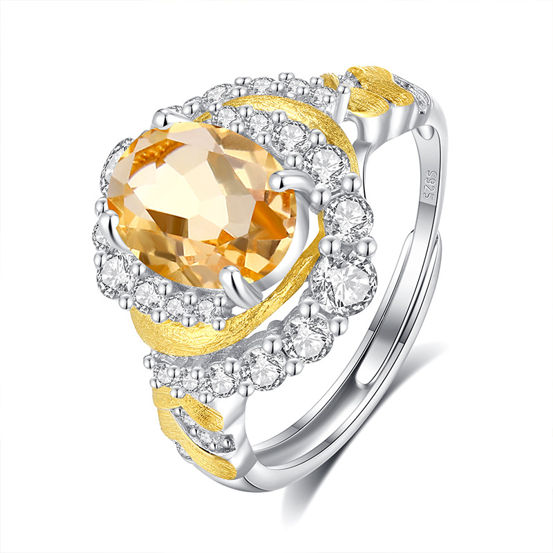 Diseño creativo Anillo de mástil natural S925 Anillo sin color de plata esterlina Mujer Comercio exterior Transmisión en vivo Enchapado explosivo Segmentación de color