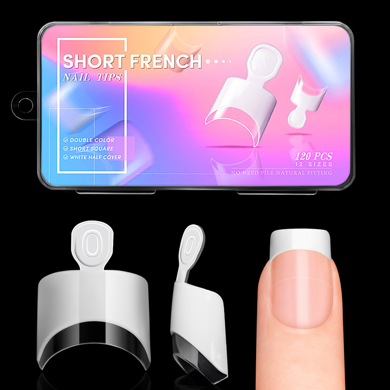 Cross-Border Two-Color Professional Nail Salon Fake Nail Patch with Handle Crescent French Half Patch White Edge Two-Color Cross-Border Two-Color Professional Nail Salon Fake Nail Patch with Handle Crescent French Half Patch White Edge Two-Color