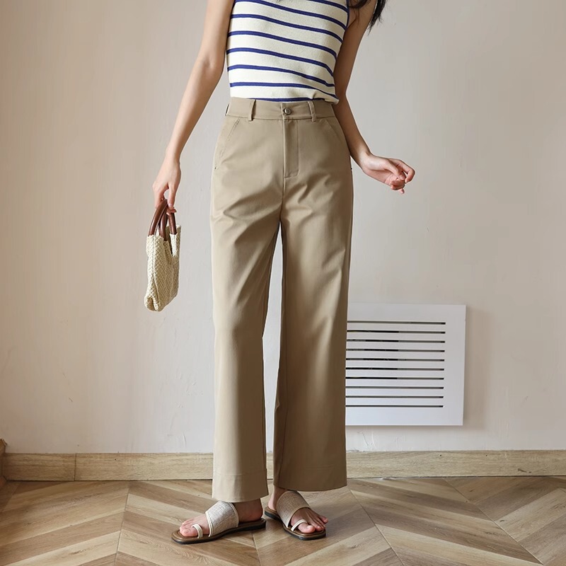 Wide-Leg Pants for Women 2026 New Summer Thin Khaki Color Tencel Cotton Cropped Pants Loose Casual Straight Pants Wide-Leg Pants for Women 2026 New Summer Thin Khaki Color Tencel Cotton Cropped Pants Loose Casual Straight Pants