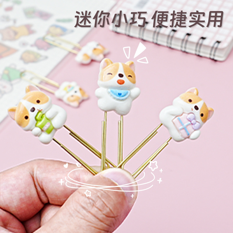 Corgi lindos clips marcadores de dibujos animados pines de escritorio estudiantes cuaderno decoración al por mayor transfronterizos
