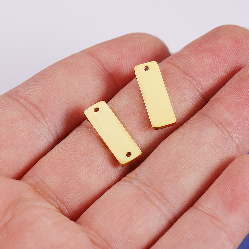 6 * 18mm Jewelry Making Size 1 Piece 6 * 18mm 304 Stainless Steel PVD Coated Real Gold Plated Customization Laser Engraving Solid Color Polished Pendant DIY Jewelry Accessories