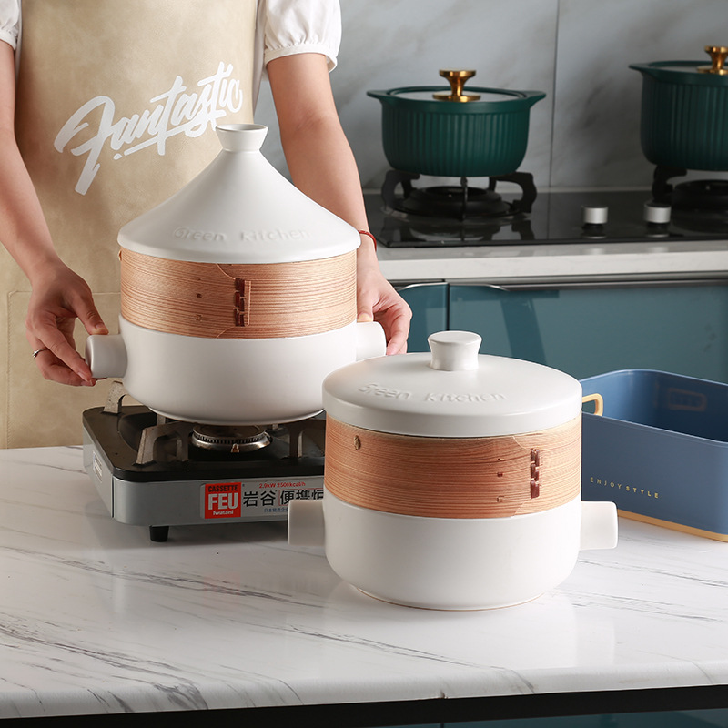 Japanese-style ceramic steamer pot household sand pot with steamer basket soup pot open flame high-temperature stone pot tagine pot soup pot braiser