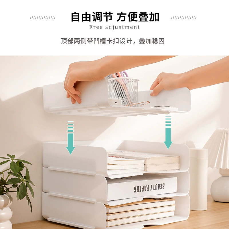Stackable PET Desktop File Tray, A4 Document Storage Shelf, 1-Layer Modular Organizer