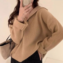 新しいラペルセーター女性の韓国スタイルの秋と冬のデザインセーター女性の怠惰なスタイルのルーズソフトワックス状セータートップ