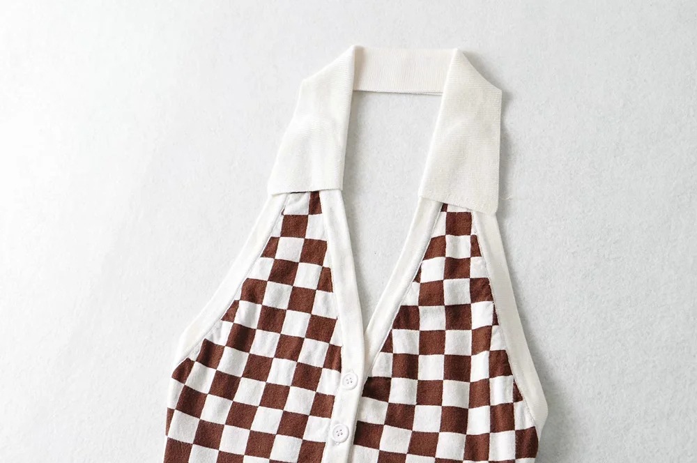 Checkerboard Small Lapel Knit Vest NSHS66353