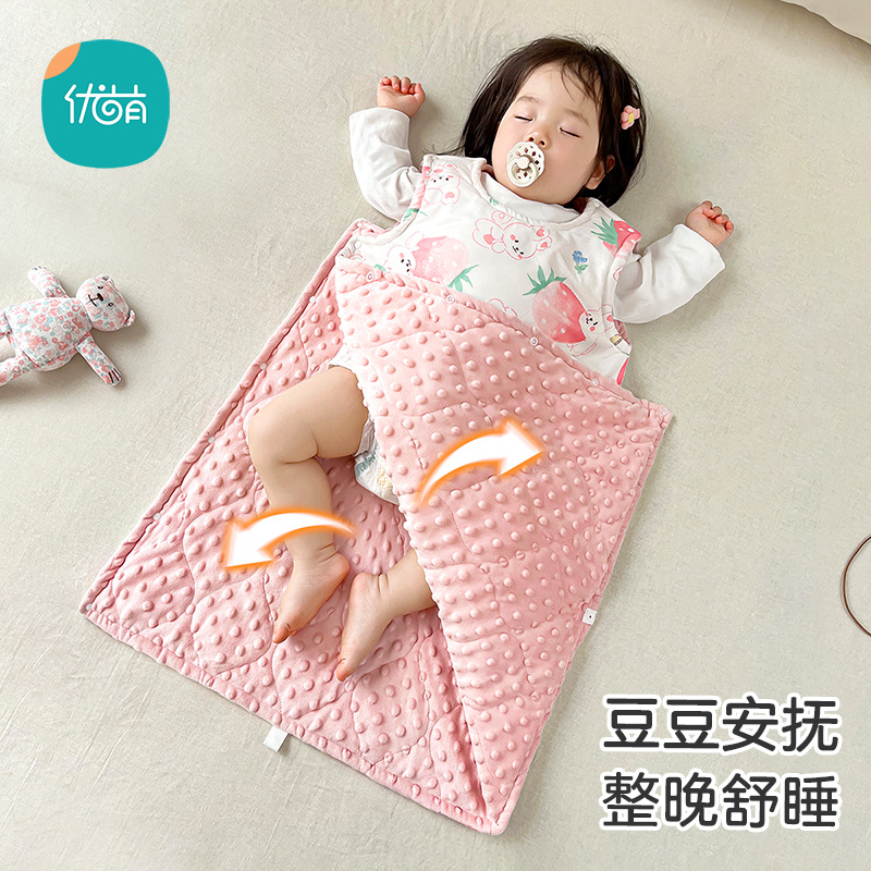 Baby Vest Sleeping Bag, Beanie Velvet Soothing Autumn and Winter Baby Sleeveless Newborn Belly Protection Air-Conditioned Room Sleeping Anti-Kick Quilt