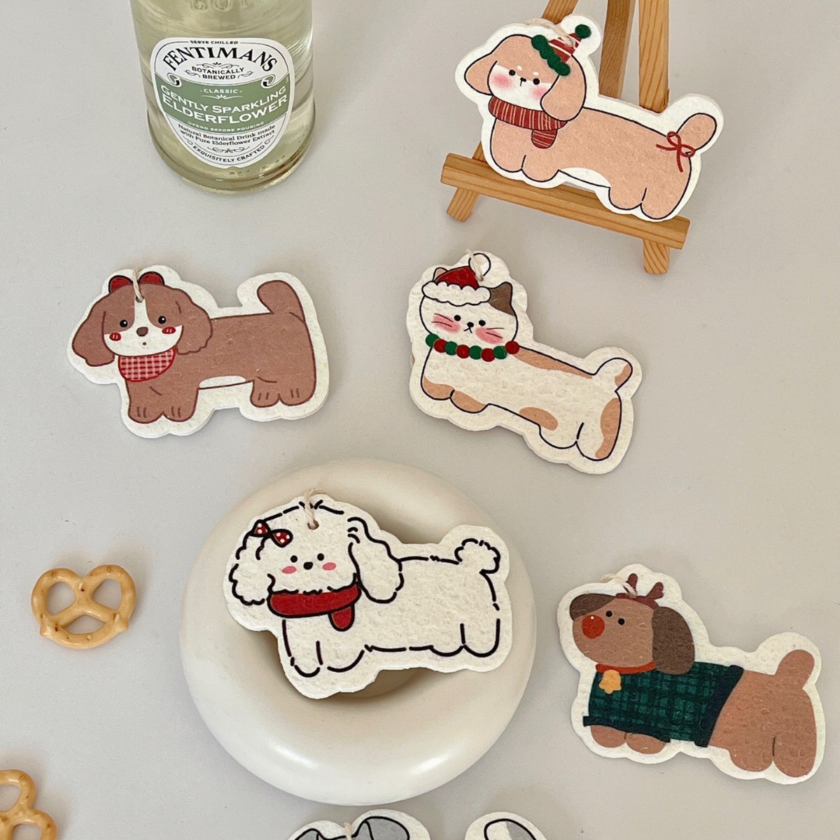 Kitchen Lele Christmas series cute puppy kitten wooden pulp cotton scrubbing cloth imported from Germany wholesale