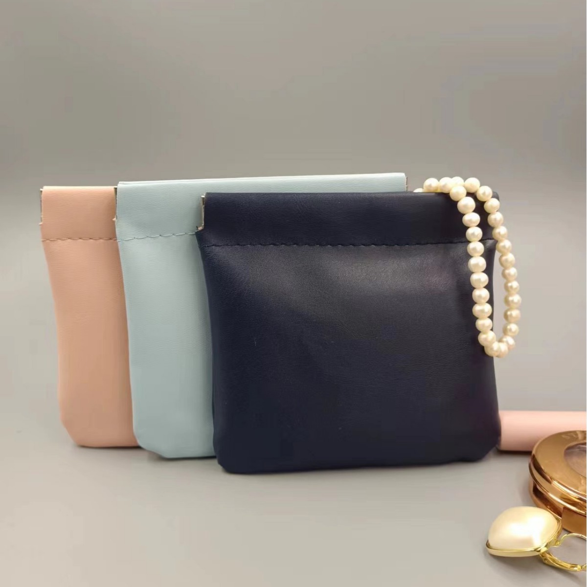 Exprimir metralla bolsa de cosméticos mini lápiz labial bolsa pu moneda monedero joyería bolsa de almacenamiento de auriculares bolsa de almacenamiento