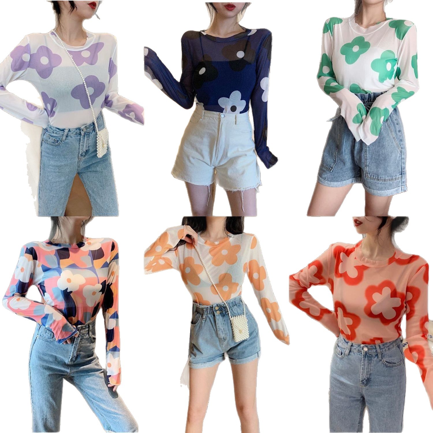 Camiseta base de malla de seda helada con protección solar para mujer, nuevo estilo de verano 2026, camiseta interior de manga larga estilo Hyuna, a la moda. image 6