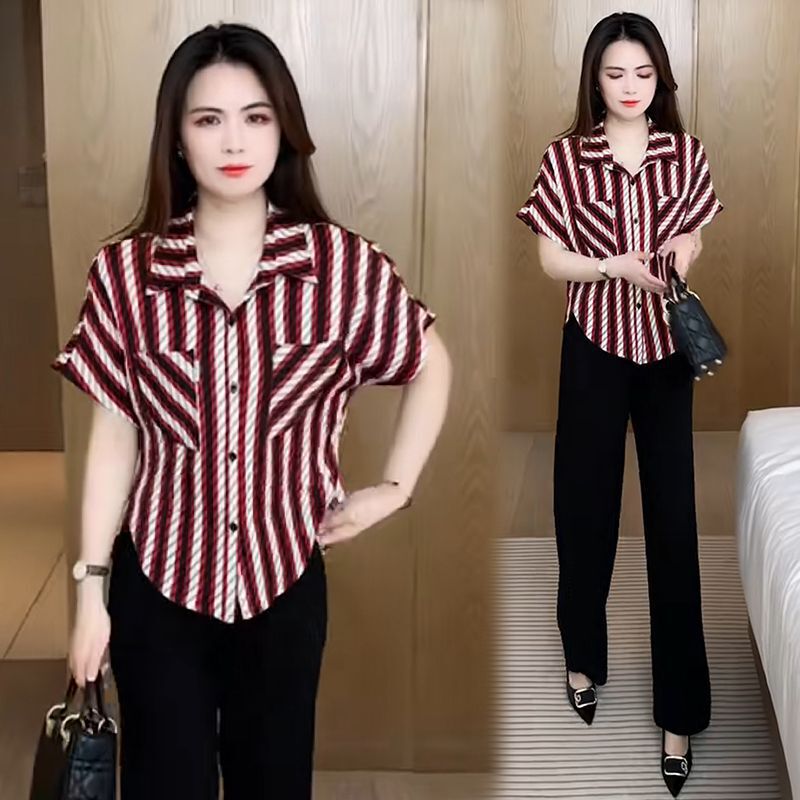 Wholesale Dropshipping Fashionable Age-Reducing Tops for Middle-Aged Mothers, Women's Foreign Style Versatile Summer New Loose Short-Sleeved Shirts