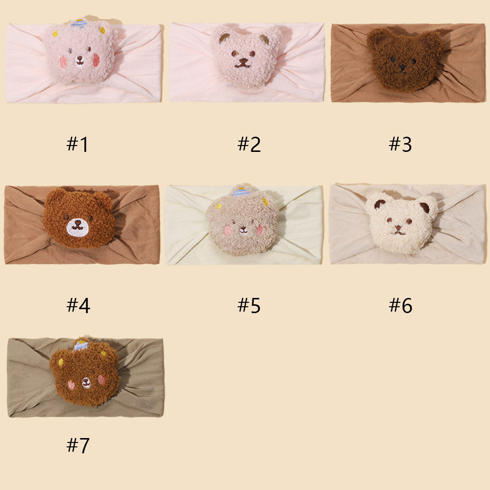 Fascia per capelli larga per bambini autunno e inverno transfrontaliera Fascia elastica per capelli europea e americana con fiocco in nylon e orso Accessori per fascia per capelli per bambini all'ingrosso_voghion.com
