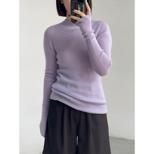 32支半高领全羊毛秋季针织打底衫女冰激凌色弹力显瘦上衣气质通勤