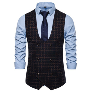 Amazon 2025 New Autum Men's Casual Plaid Vest Men's British Style Korean Style Slim Vest Jacket Men