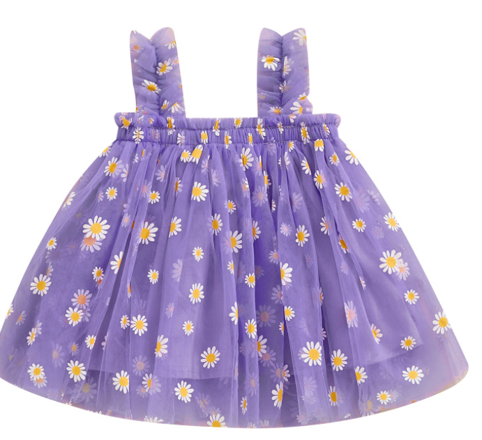 Vestido Princesa Niña Verano — Tul Bordado, Estilo Exportación