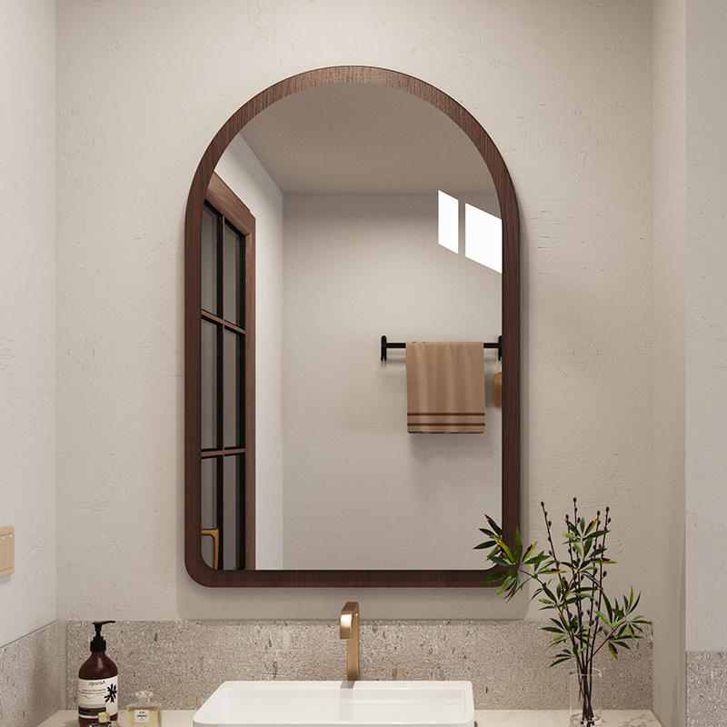 Retro Bathroom Mirror, Wall-Mounted, Self-Adhesive, Bathroom Washbasin, Antique Makeup Mirror, No Punching, Half-Length Mirror, Wall-Mounted