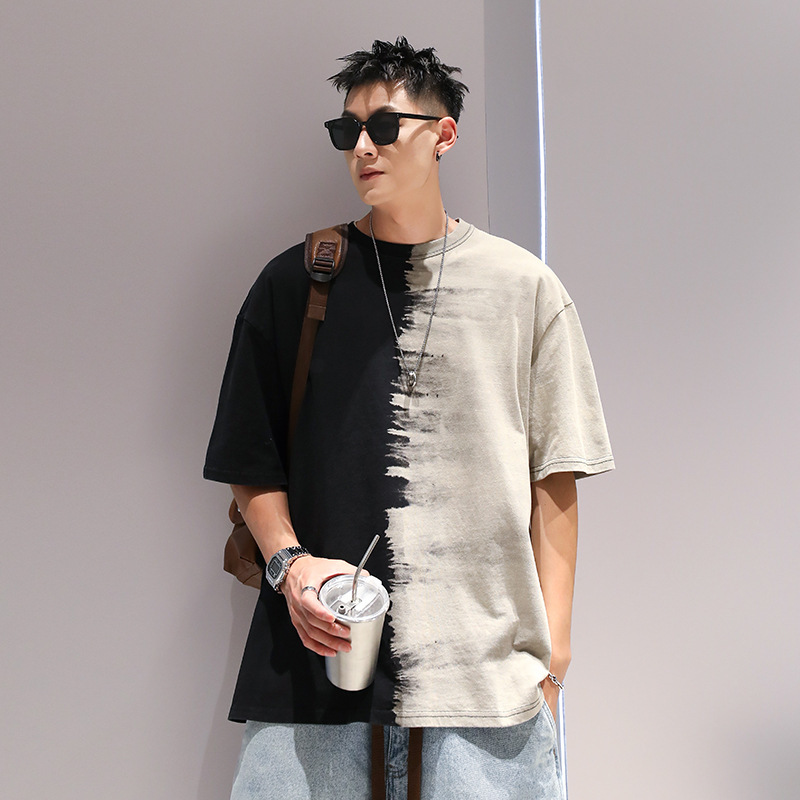 Summer Niche Design Sense Brown Polo Oblique Lel Short-sleeved T-shirt Men's American Style Retro Trendy Brand Irregular Half-sleeved T-shirt